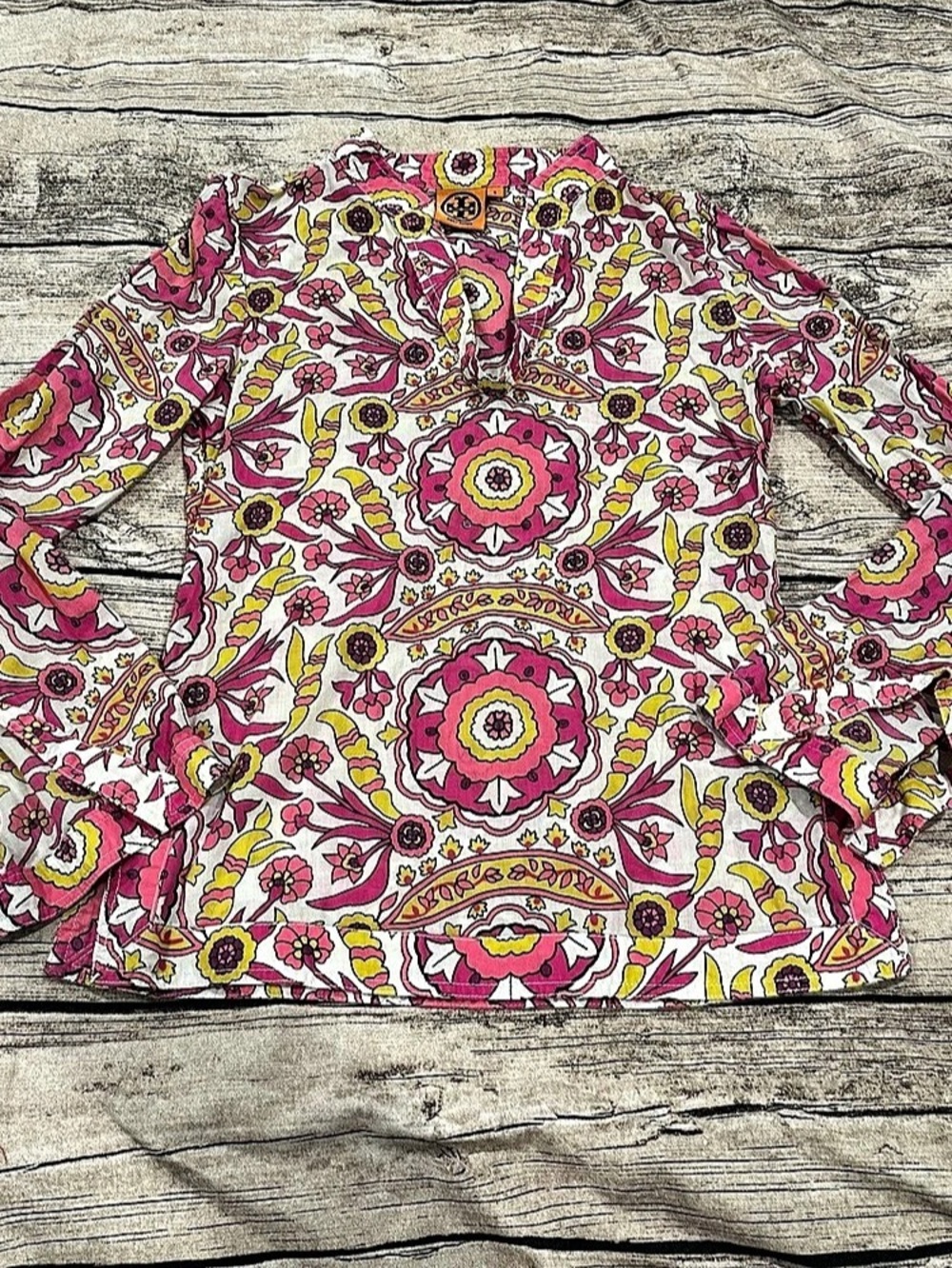 Tory Burch Floral Cotton Tunic in Pink & Yellow with Sequins Size 0
